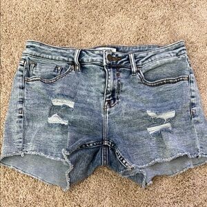 Vigoss Blue Jean Shorts with Distressing and Frayed Hem